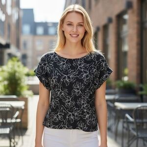 Womans Bellina Made In Canada Black & White Cap Sleeve Blouse SP